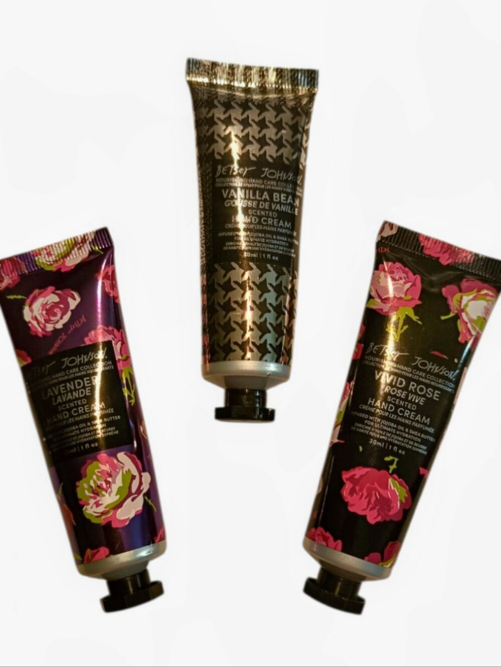 Betsey Johnson Floral Hand Cream Trio: Lavender, Vanilla Bean, Vivid Rose